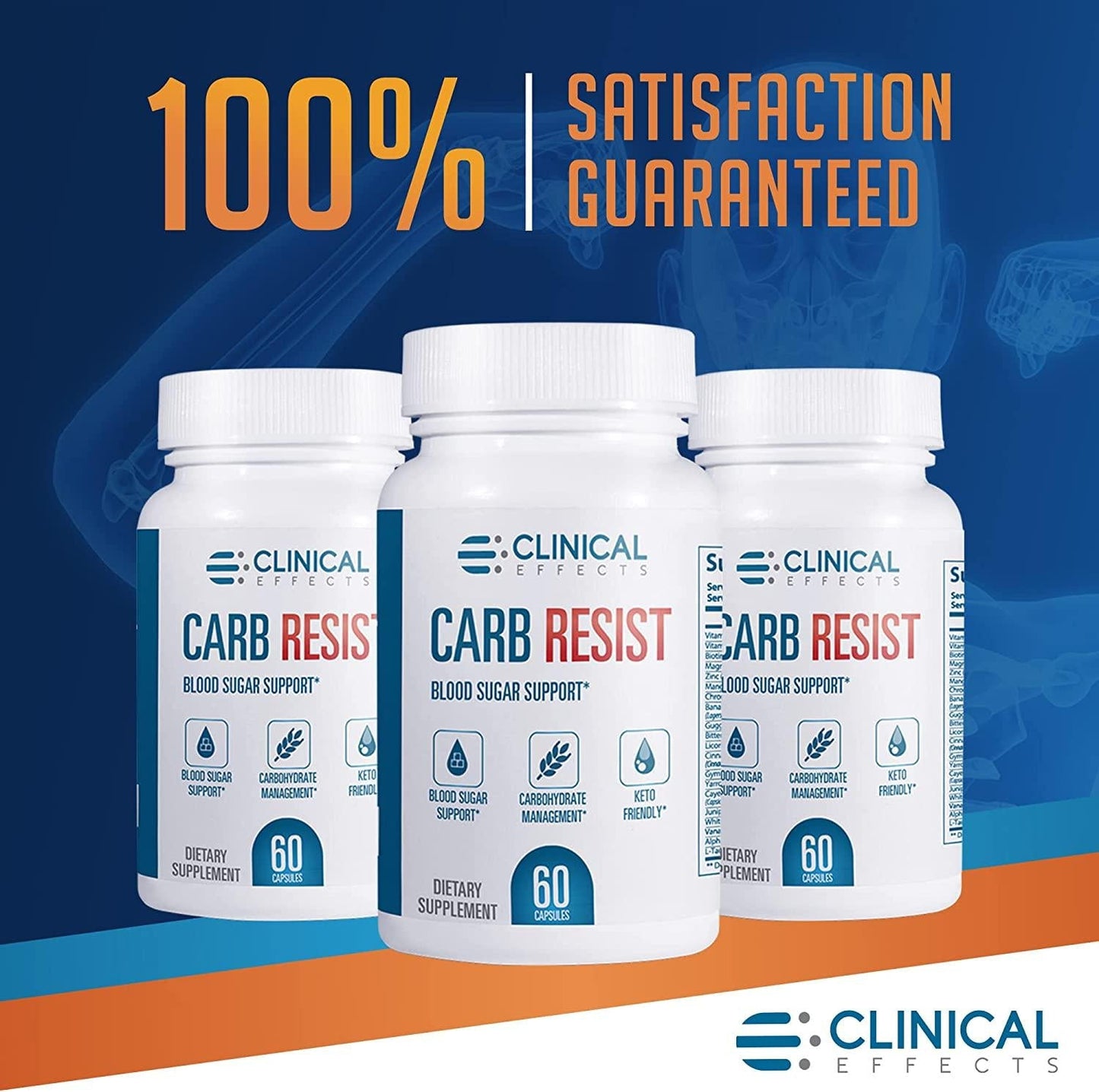 Clinical Effects Carb Resist - Carb Blocker with Vitamin C - 60 Capsules - Ideal for Keto or Low Carb Lifestyle - Supports Heart Health and Weight Management - Plant-Based