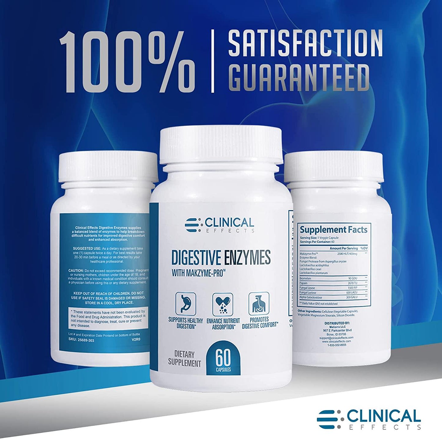 Clinical Effects Digestive Enzymes with Makzyme-Pro - Gut Health Enzyme and Probiotic Supplement to Support Digestion, Nutrient Absorption, Digestive Comfort - 60 Vegan Supplement Capsules - USA Made