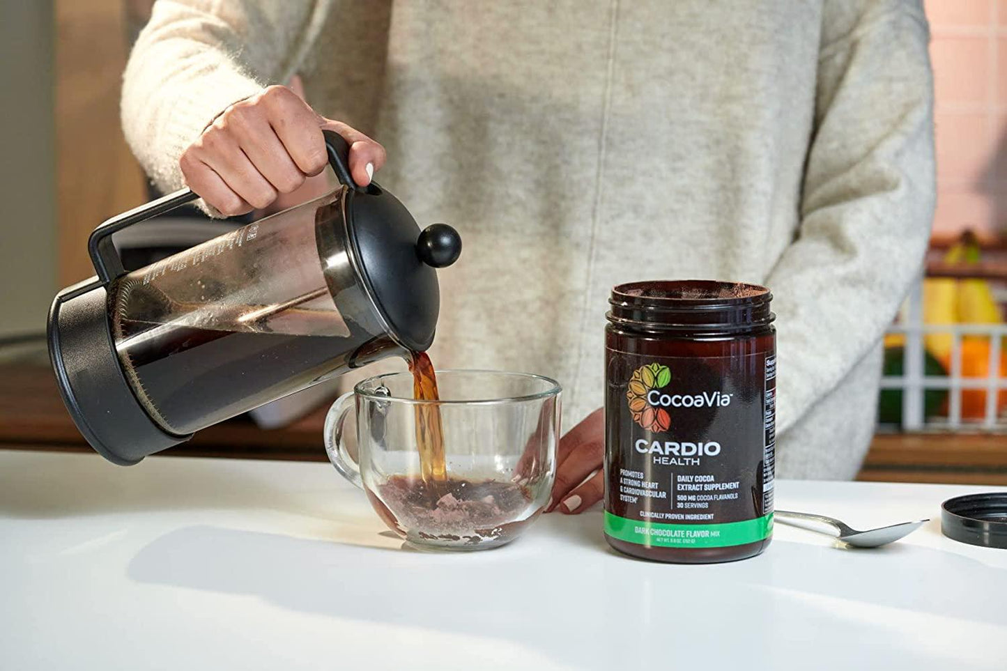 CocoaVia Cardio Health Cocoa Powder, 500mg Cocoa Flavanols, COSMOS Proven ingredient, Healthy Heart, Blood Pressure, Boost Nitric Oxide, Oxygen, Circulation, Energy, Vegan, Dark Chocolate, 30 servings