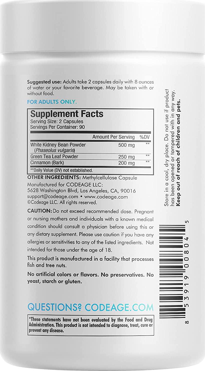Codeage Keto Carb, White Kidney Bean, Green Tea and Cinnamon Bark Supplement, Triple Action Keto Cheat Vegan Pills, Ketogenic, Low Carb Diet Sugar, 3 Months Supply, Non-GMO, Gluten-Free, 180 Capsules