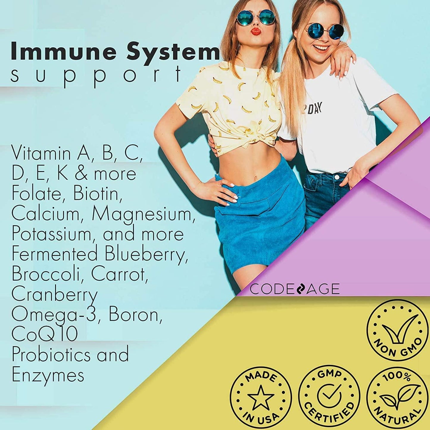 Codeage Teen Multivitamin - Organic Whole Foods + Probiotic Fermented Vitamins + Enzyme Activated Minerals for Teenage Boys and Girls, Vegan Non-GMO Gluten Free Supplement for Active Kids, 60 Capsules