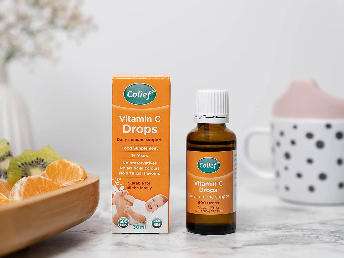 Colief Vitamin C Drops for Babies | Daily Immune Support for Infants Age +1 | Diary, Gluten and Preservative Free | Supports Development of Healthy Bones and Teeth | 600 Drops