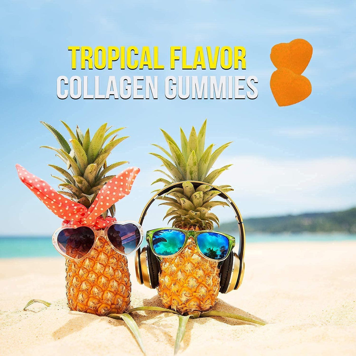 Collagen Gummies Type 1 and 3 - 10,000 mcg - Hair, Skin, and Nails Gummy Vitamins for Women and Men - No Gelatin, Non-GMO - Tropical Flavor - 60 Gummies