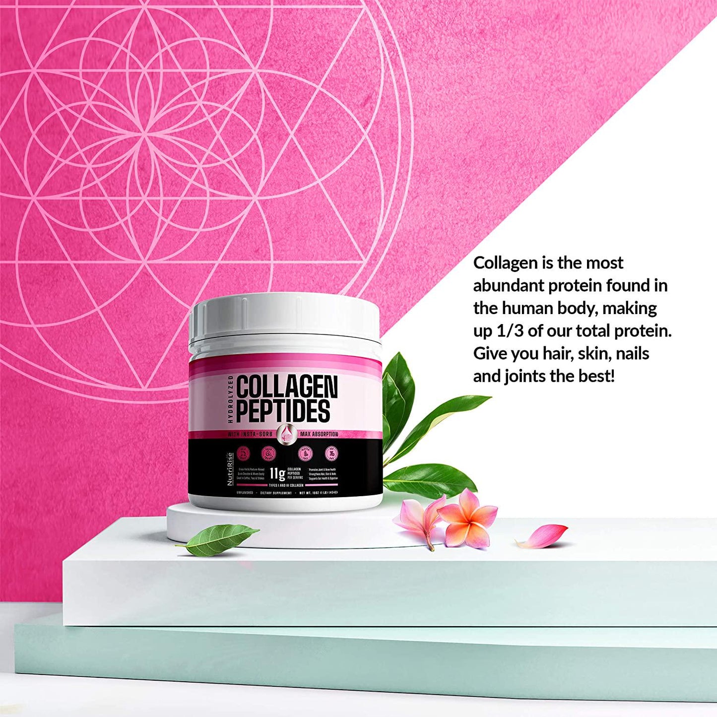 Collagen InstaSorb Peptides - Superior Mixability and Enhanced Absorption: Nails + Hair Growth - Keto Protein Powder, Joint Supplement, Soothes Digestion - Gluten Free Grass-Fed Pasture Raised