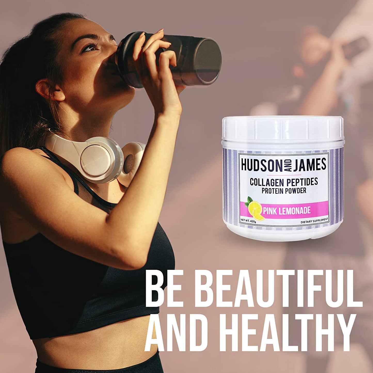 Collagen Peptides, Hydrolyzed Collagen Protein Powder, Collagen Peptides Powder Supplement with Vitamin C, Pink Lemonade, 420g - Hudson and James