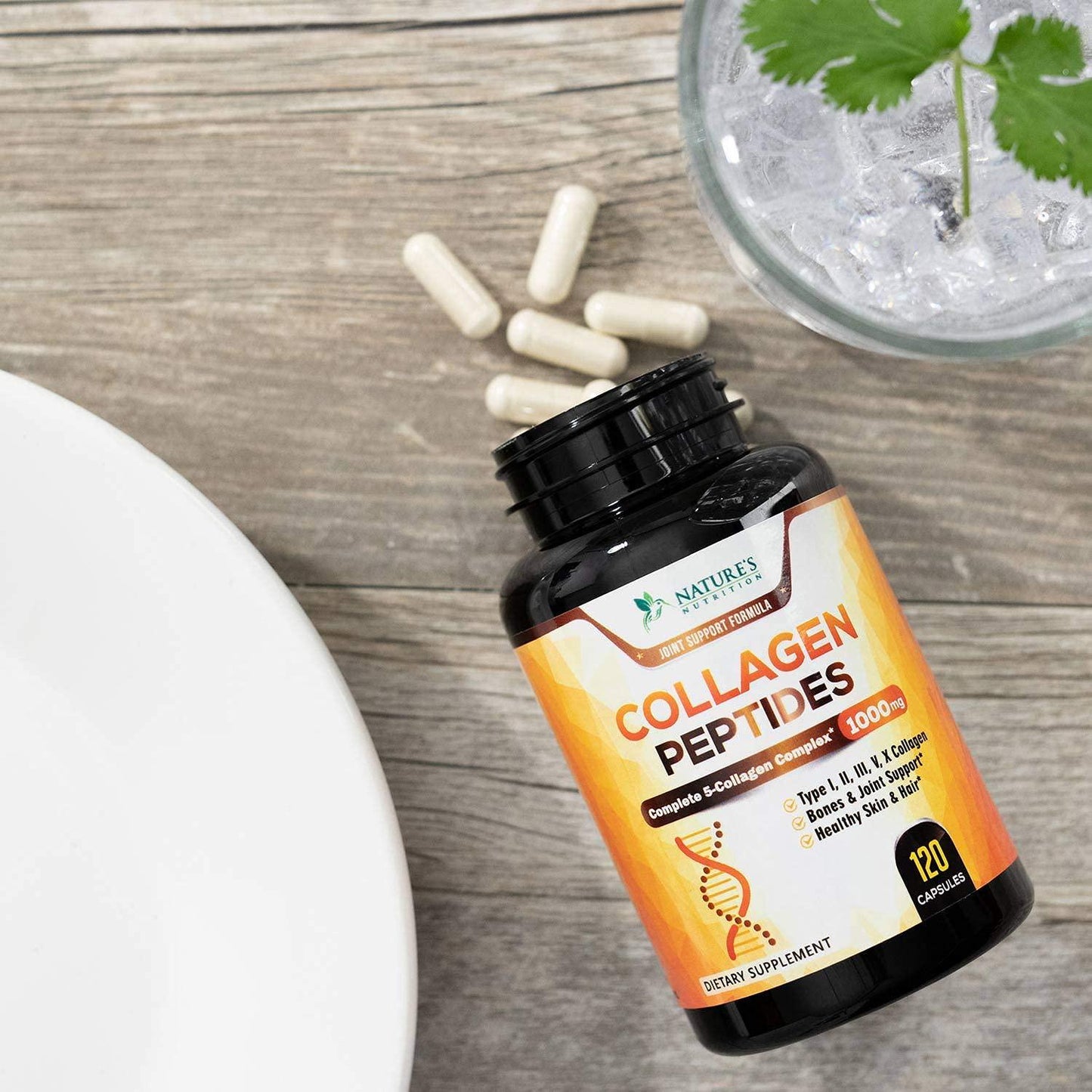 Collagen Peptides Pills 100% Pure Collagen Powder 1000mg - Collagen Powder Type I, II, III, V, X - Boosts Hair, Nails and Skin, Anti Aging Joint Formula, Paleo Friendly, Gluten Free - 120 Capsules