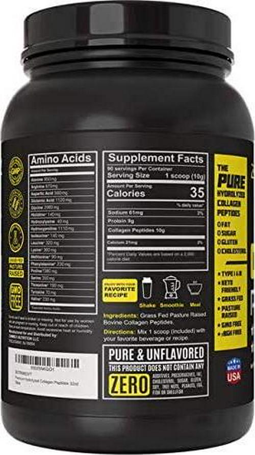 Collagen Peptides Powder, 90 Servings, Unflavored Instant Powdered, Pure Hydrolyzed Collagen Protein Powder (Type I, III) 100%Grass Fed, Paleo and Keto, Non-GMO, for Skin Hair Nail Joint, by Zammex
