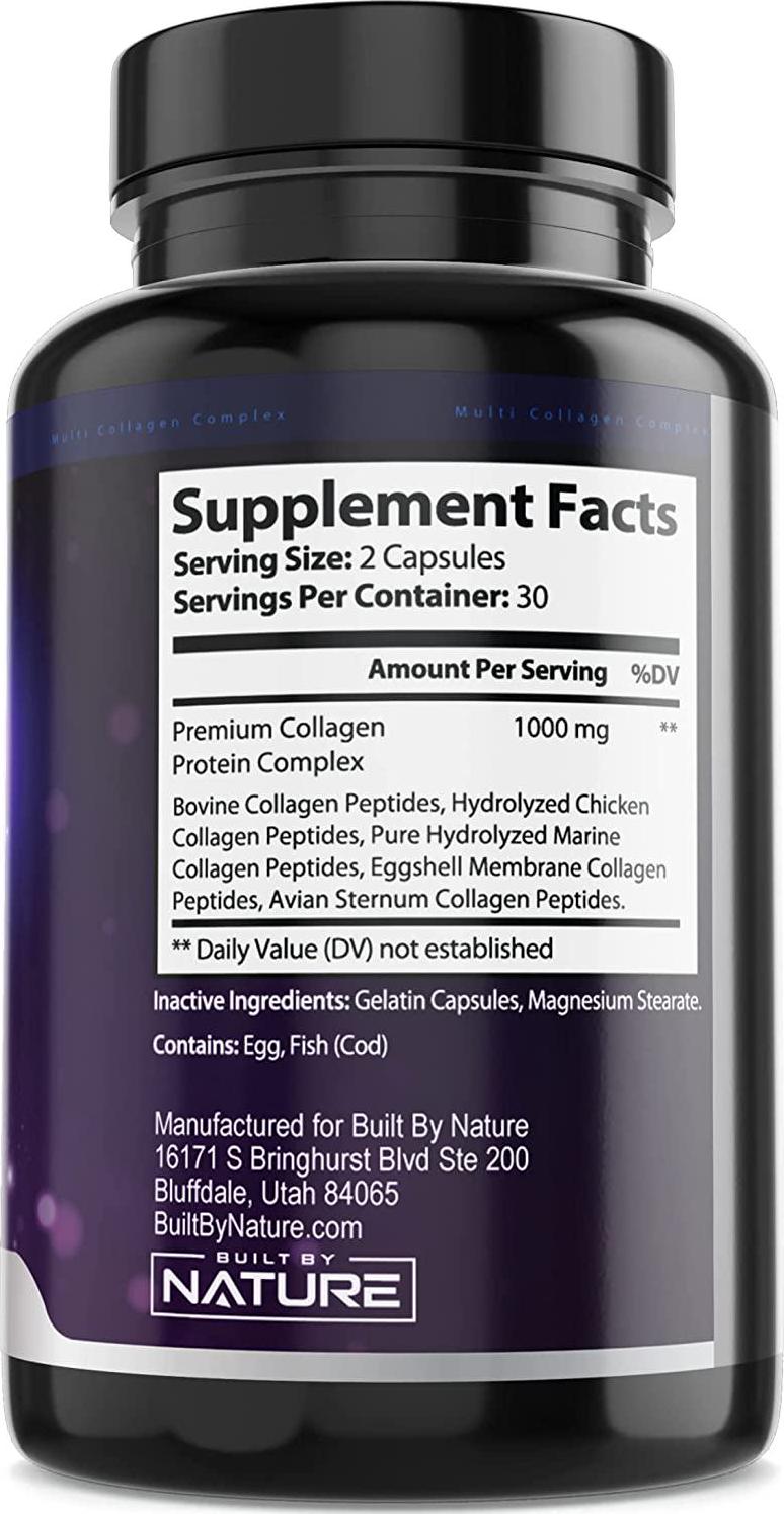 Collagen Pills with 5 Types of Collagen Peptides, All in One Multi Collagen Supplement to Support Hair, Skin, Nails and Joints, Made in USA, 60 Capsules