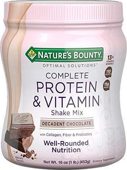 Complete Protein and Vitamin Shake Mix by Nature's Bounty Optimal Solutions, Contains Vitamin C for Immune Health, Decadent Chocolate Flavor, 1 lb