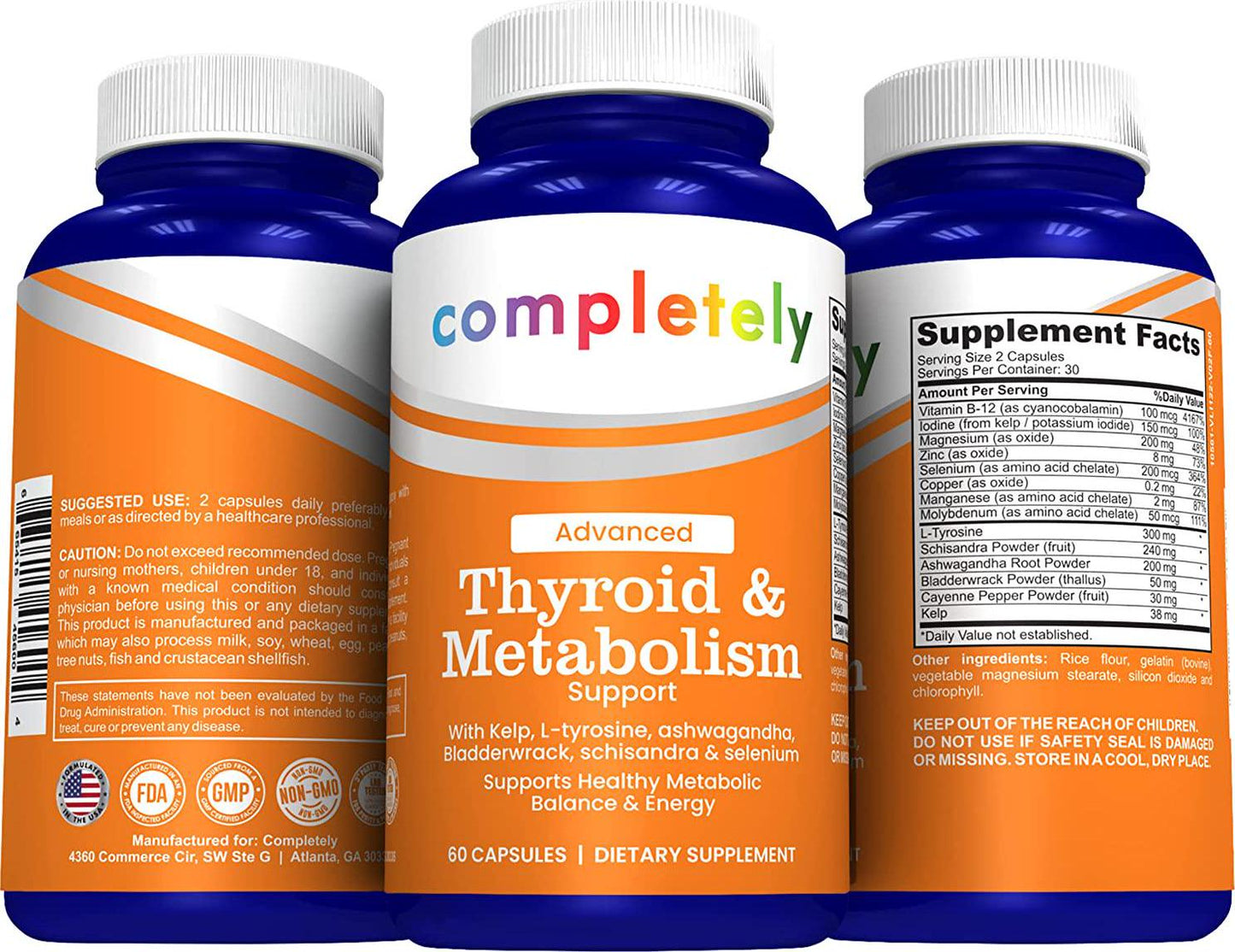 Completely Advanced Thyroid and Metabolism Support 14 in 1 Natural Formula to Support Energy, Metabolism, Adrenal Fatigue Response, Stress Response, and Cortisol Balance Non-GMO