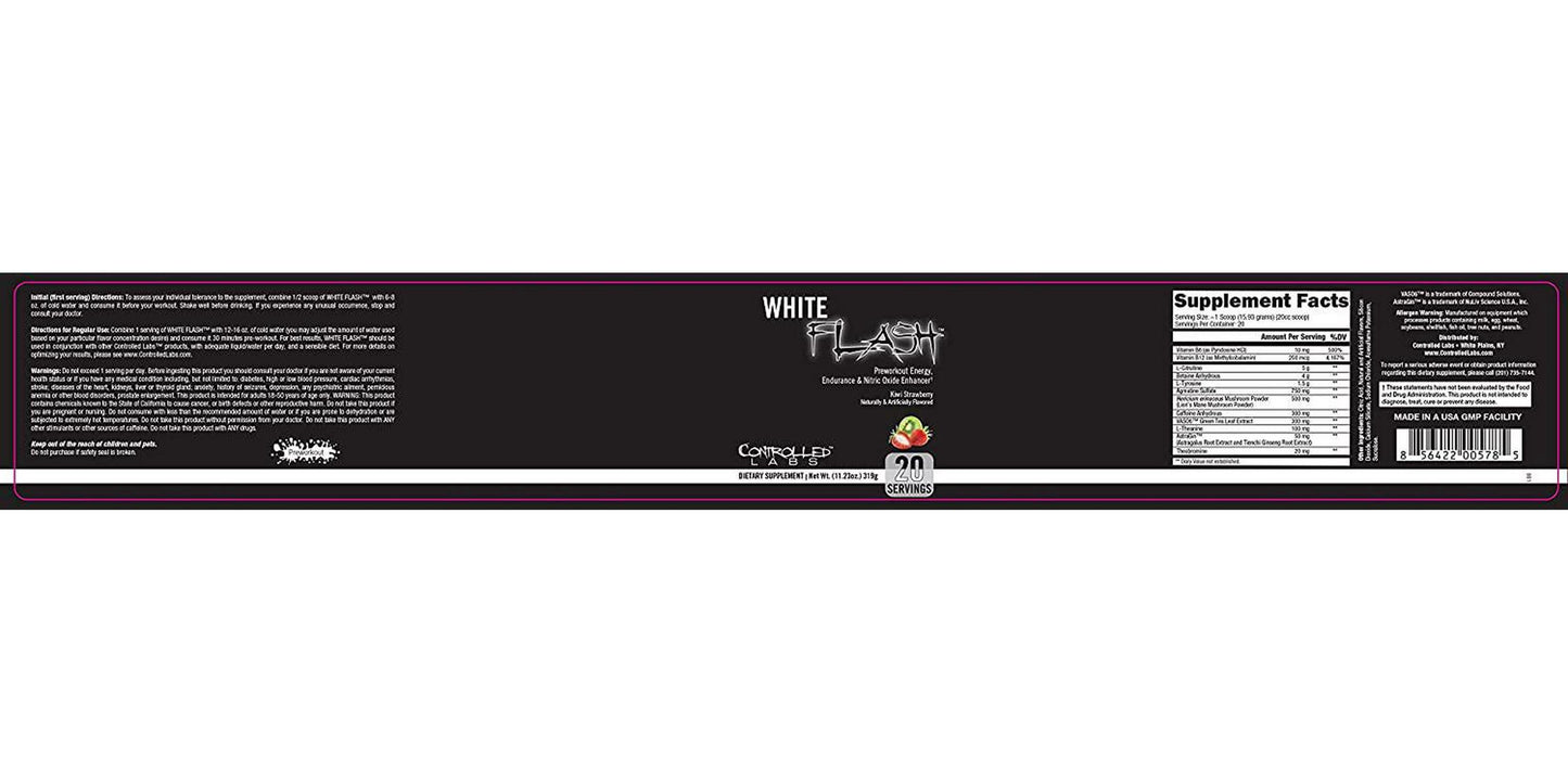 Controlled Labs White Flash Pre workout Energy Endurance and Nitric Oxide Enhancer Kiwi Strawberry 319 Grams