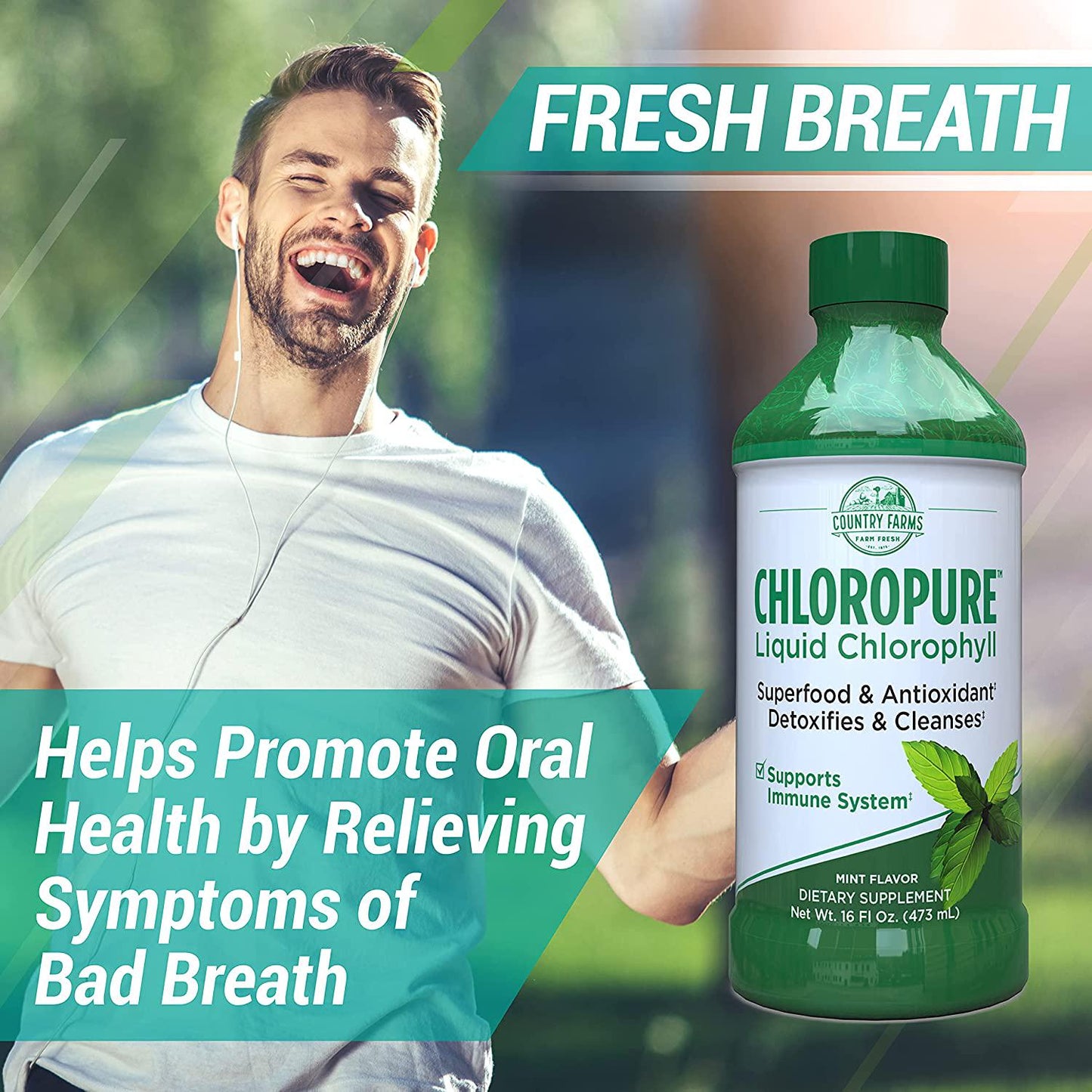 Country Farms Chloropure Liquid Chlorophyll, Superfood and Antioxidant, Mint Flavor, 16 Fl Ounce, 16 Servings