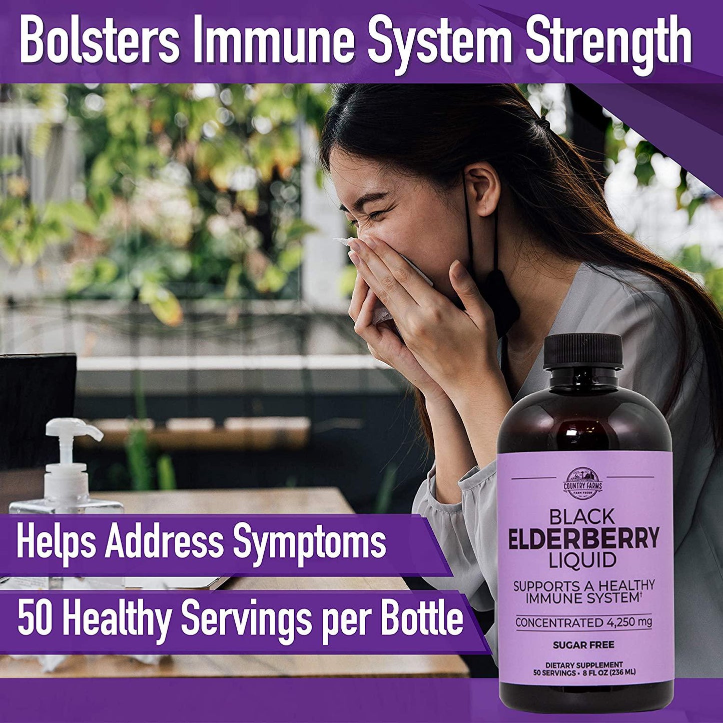 Country Farms Country Farms Elderberry Liquid, Supports A Healthy Immune System, Sugar Free, 8fl Oz. 50 Servings, 8 Fl Oz