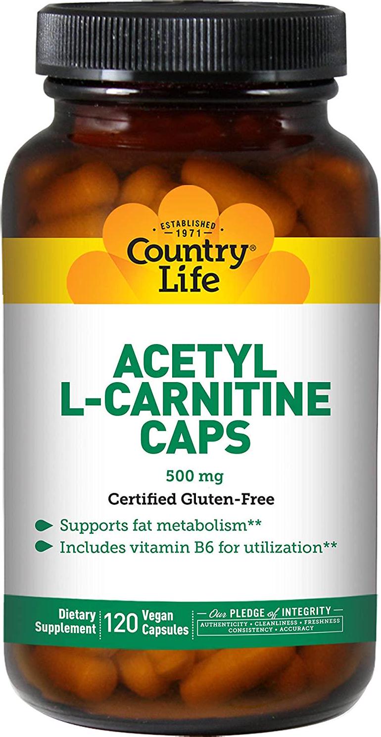 Country Life Acetyl L-Carnitine Caps - 120 Vegan Capsules - Supports Fat Metabolism - Vitamin B6 for Utilization