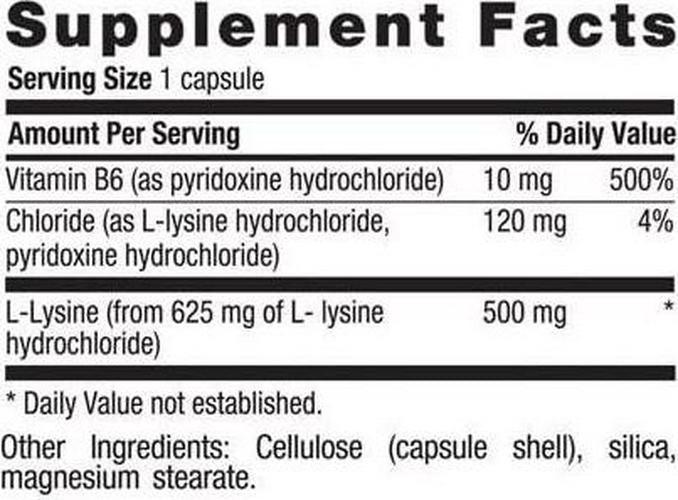 Country Life L-Lysine 500mg with B-6, Supports Immune Health, Promotes Collagen Renewal in Lips and Mouth, 100 Vegan Capsules, Certified Gluten Free, Certified Vegan