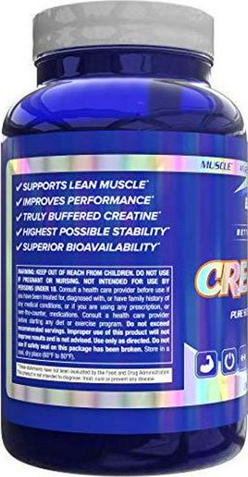 CreaTech Buffered Creatine Capsules: 3 Grams Creapure Buffered Creatine Monohydrate - Creatine Pills that Build Muscle and Increase Strength, With Electrolytes for Less Water Retention, 120 Capsules