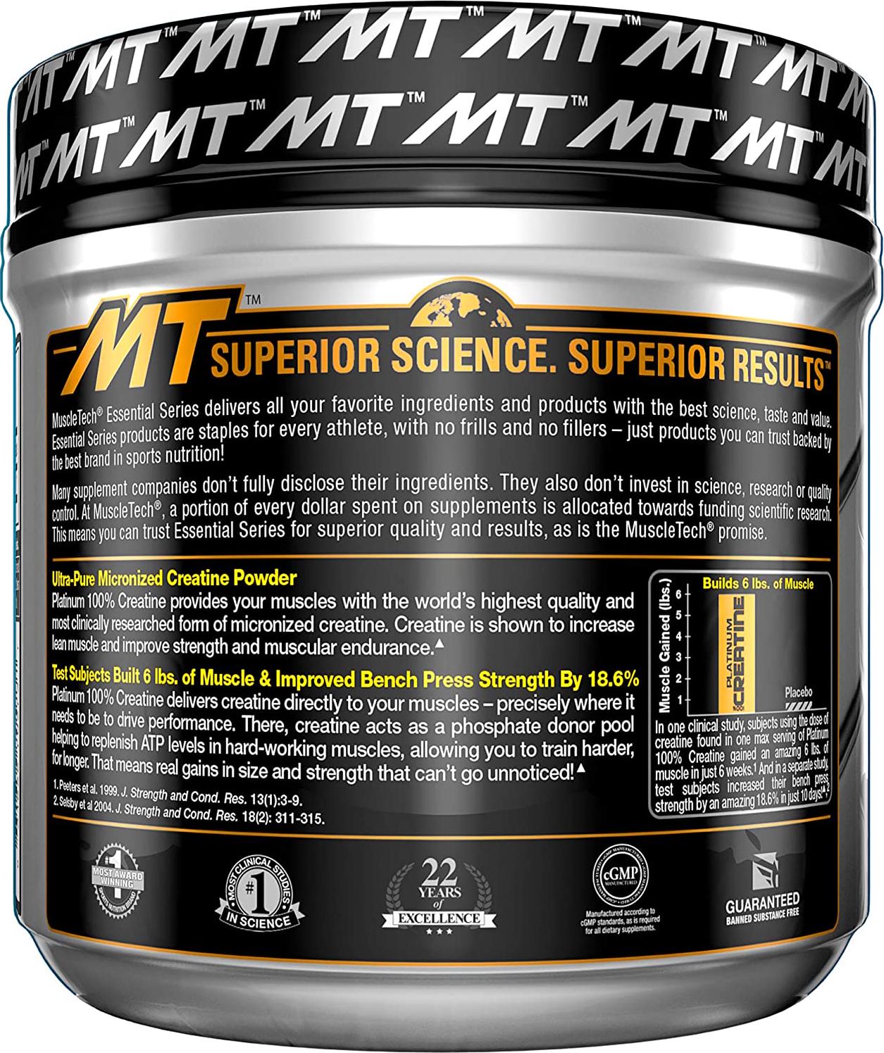 Creatine Monohydrate Powder | MuscleTech Platinum Creatine Powder | Pure Micronized Creatine Powder | Muscle Recovery + Muscle Builder for Men and Women | Workout Supplements | Unflavored (80 Servings)