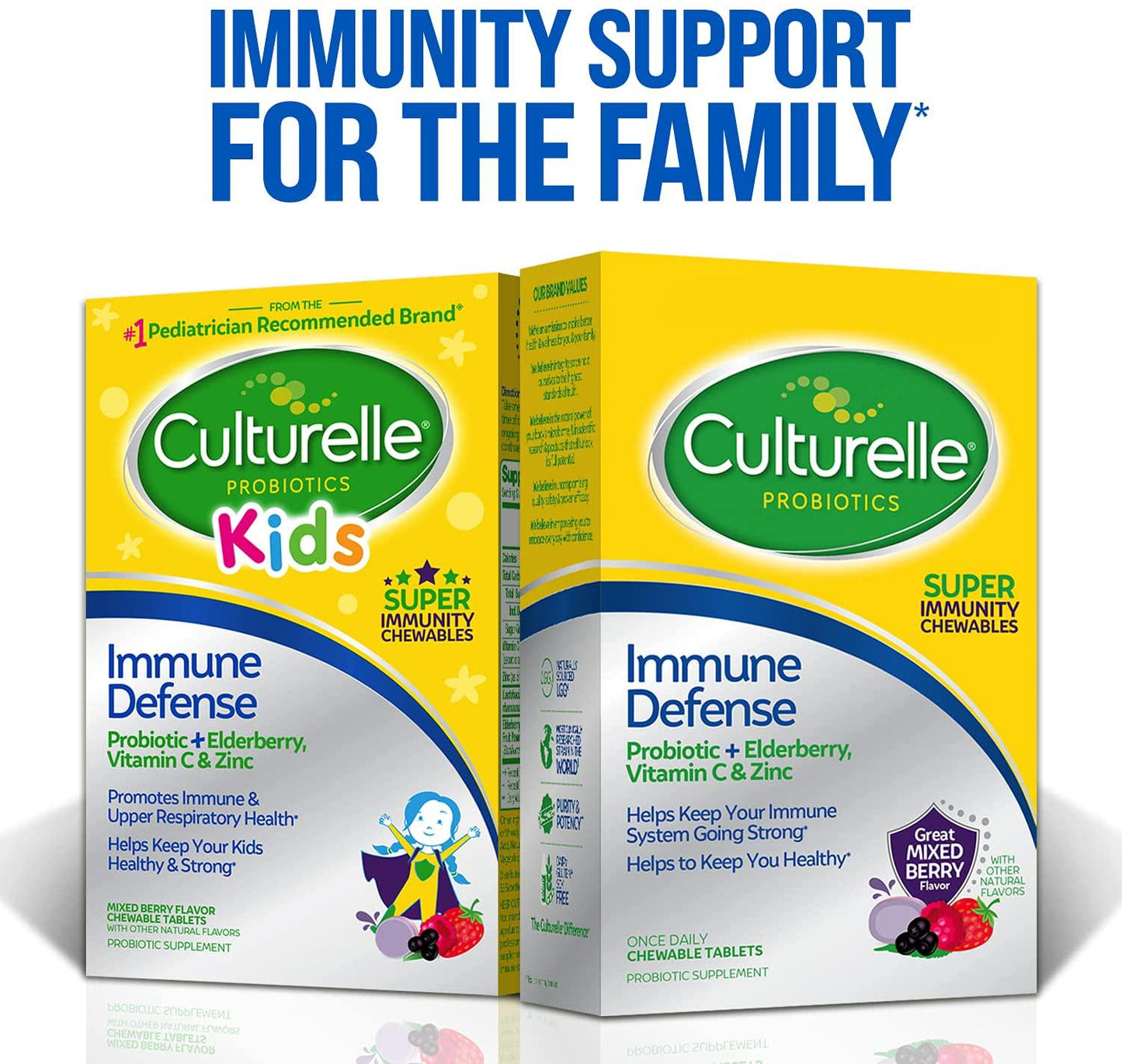 Culturelle Immune Defense, Probiotic + Elderberry, Vitamin C and Zinc, Immune Support for Adults, Mixed Berry Chewables, 28 CT