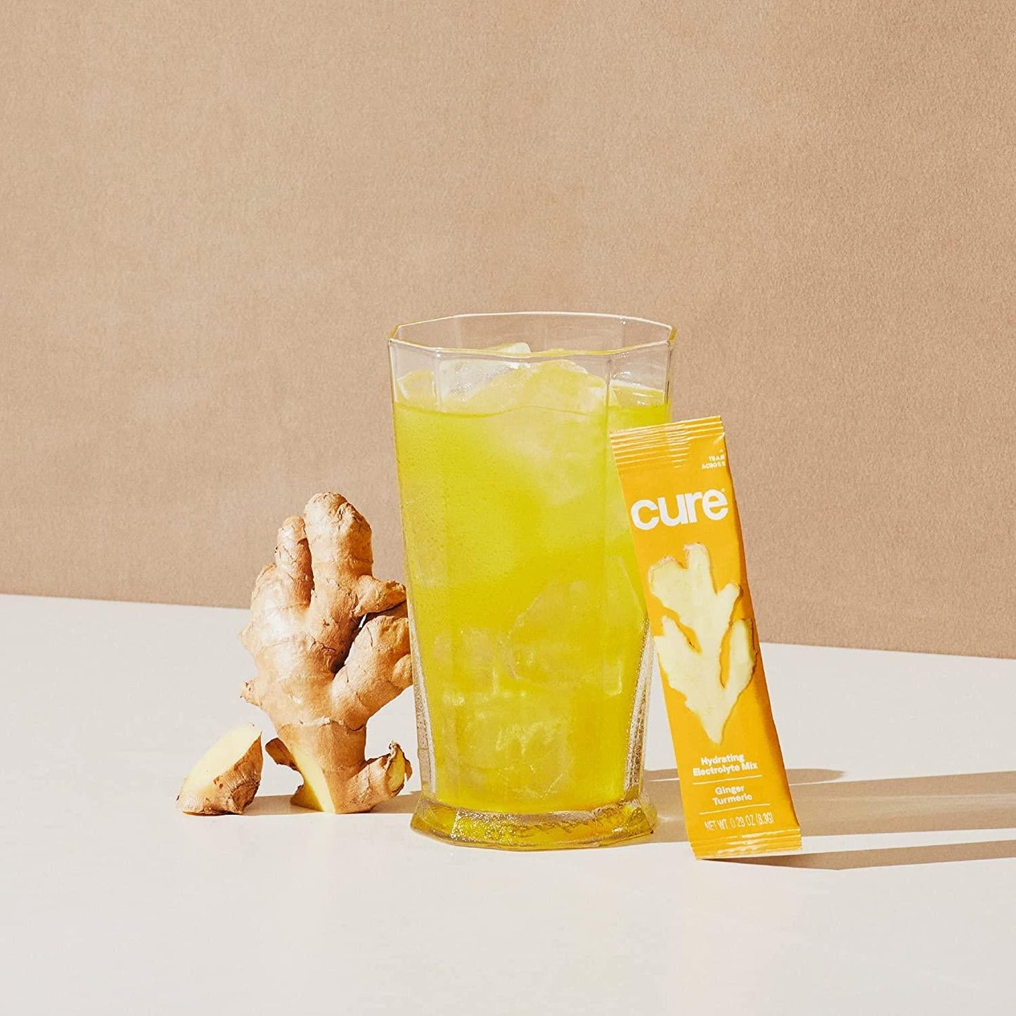 Cure Hydrating Electrolyte Mix | Electrolyte Powder for Dehydration Relief | Made with Coconut Water | No Added Sugar | Vegan | Paleo Friendly | Box of 8 Hydration Packets - Ginger Turmeric Flavor