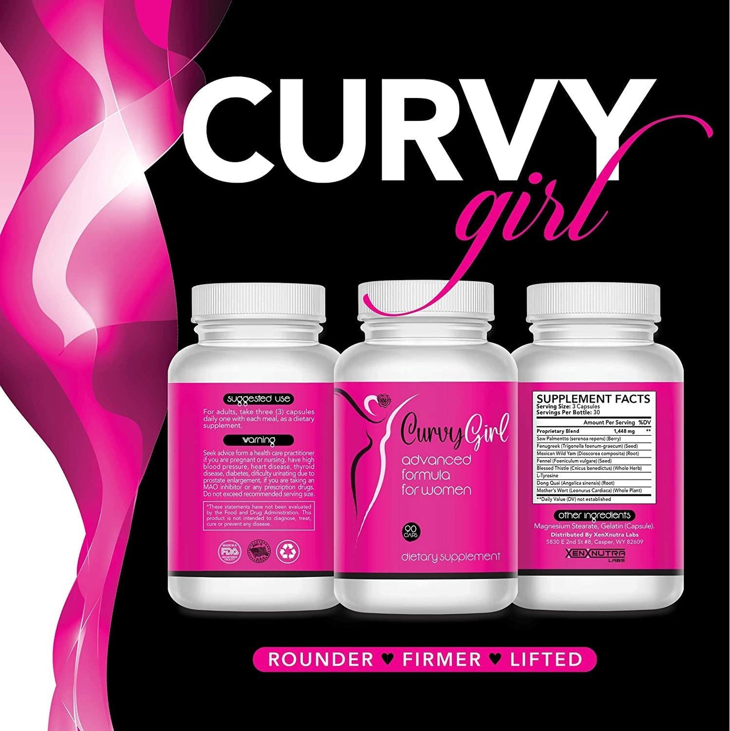 Curvy- Female Weight Gain Pills- Get Your Curves Fast- Fill Out Your Jeans and Fit in That Swimsuit Without Surgery or Padding- 90 Veggie Capsules
