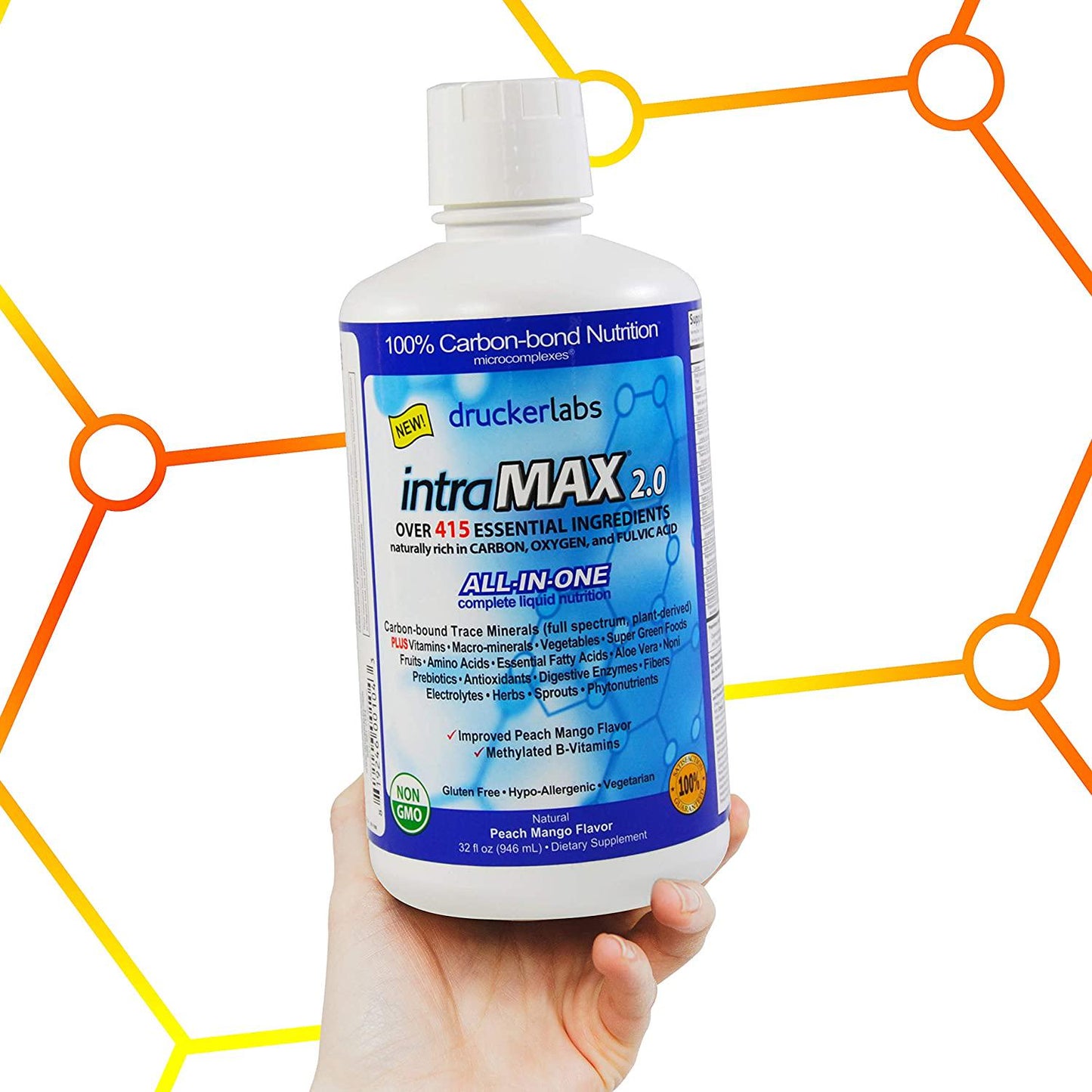 DRUCKER Labs - IntraMAX 2.0 - Organic Liquid Trace Minerals, Multivitamin and Multi-Nutritional Dietary Supplement (32 Ounces / 946 Milliliters, Peach Mango Flavor)