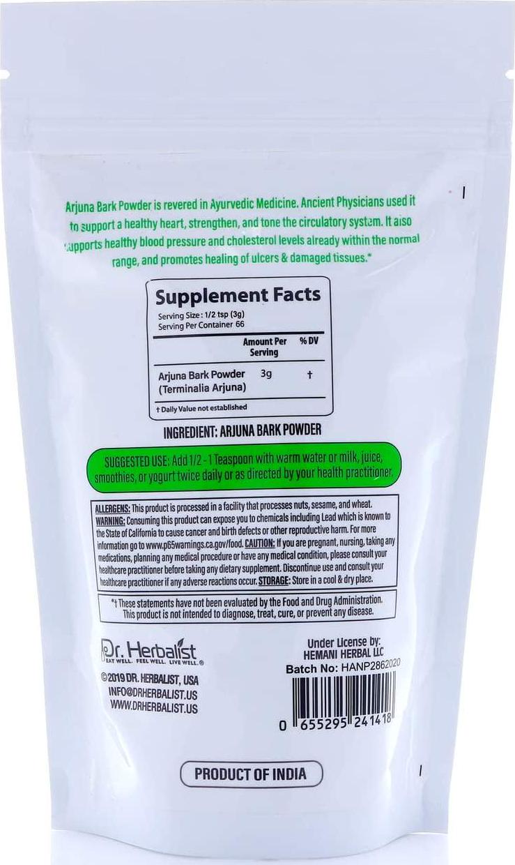 DR HERBALIST Arjuna Powder - 200g - 100% Herbal, Natural and Authentic - Potent Heart Tonic and rejuvenative - Helps to heal ulcers - Herbal Supplement for Heart Health - Resealable Pouch