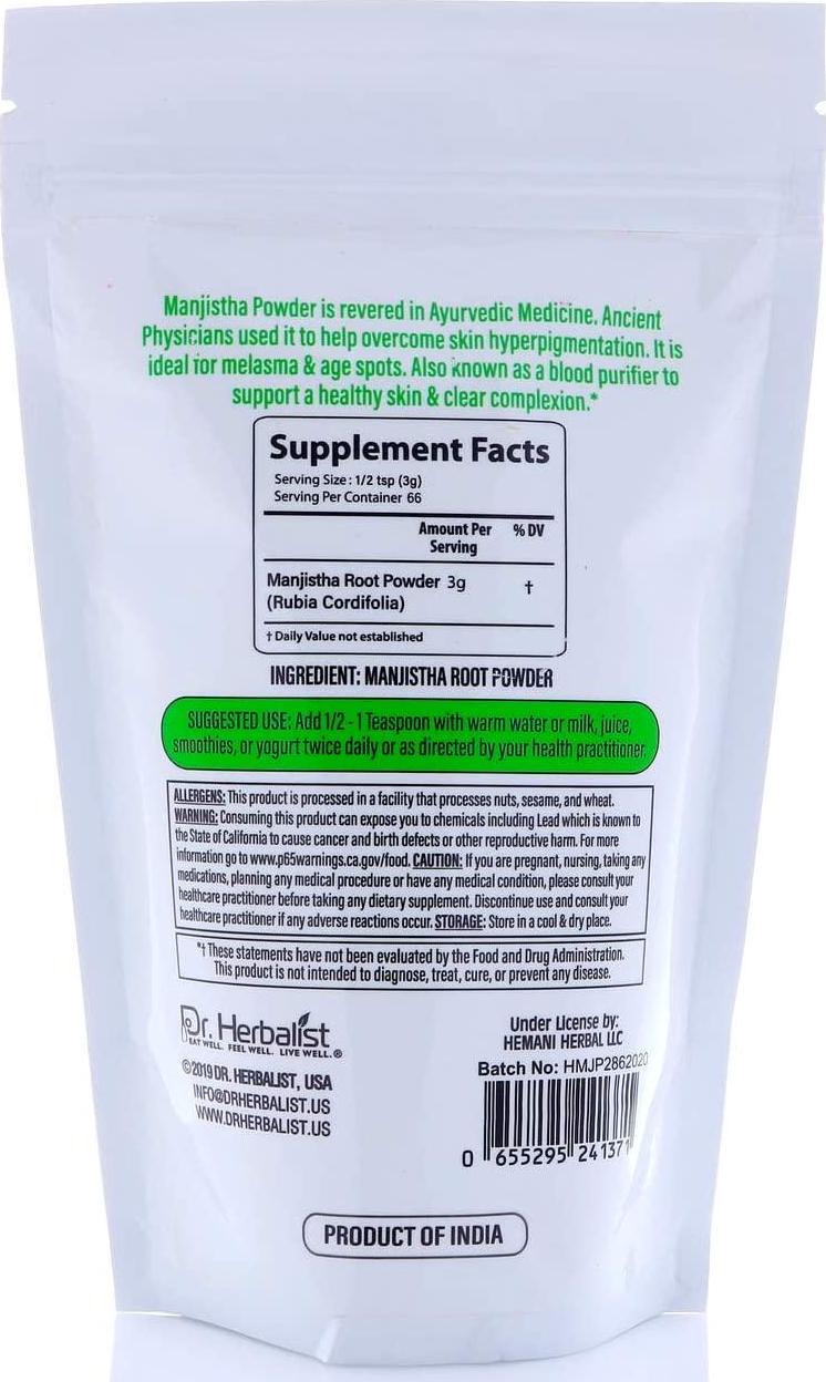DR. Herbalist 100% Natural Manjishta Root Powder I 200g