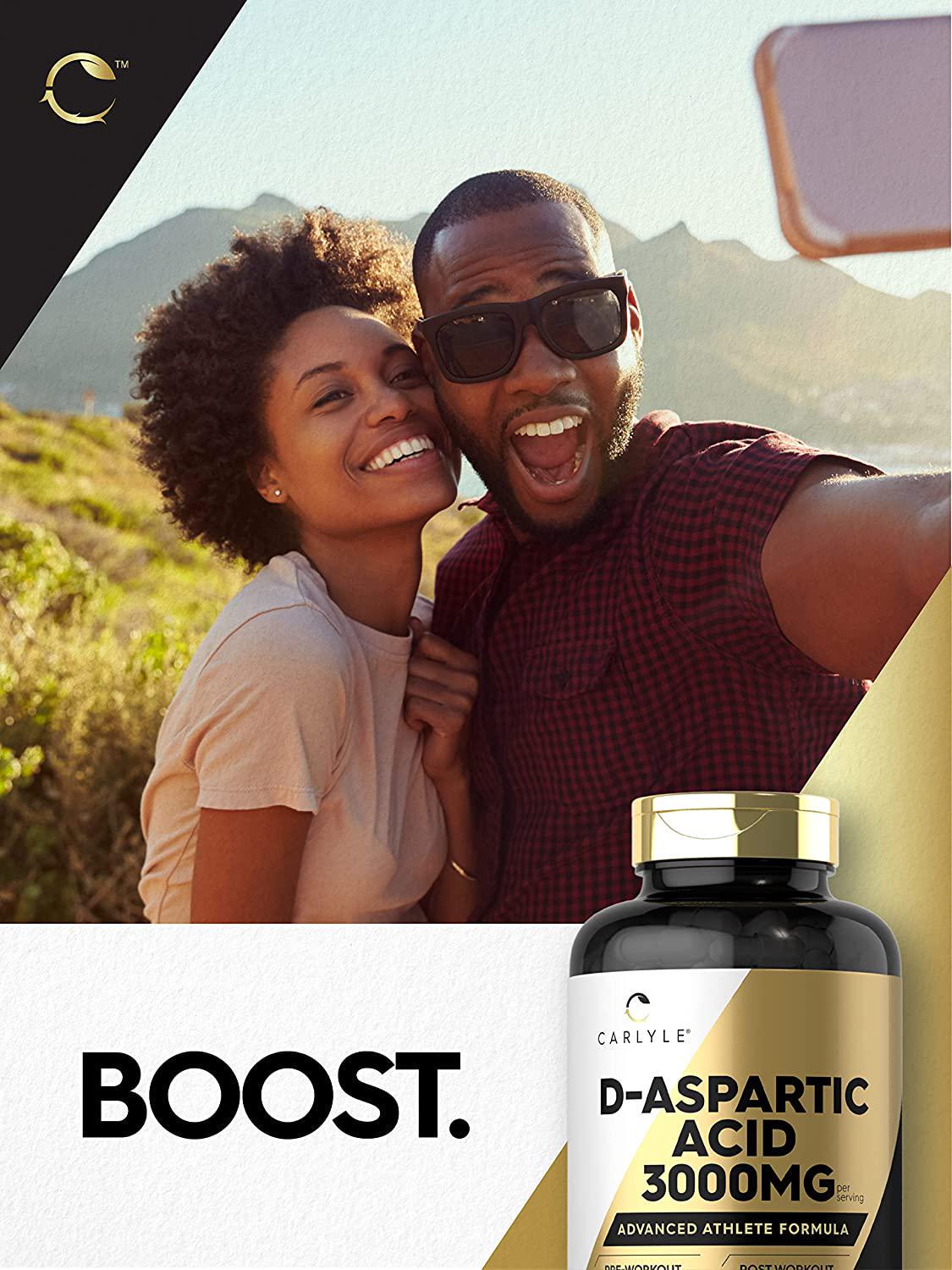 D Aspartic Acid Capsules (DAA) | 3000mg | 180 Count | Non-GMO, Gluten Free Supplement | Advanced Athlete Formula | by Carlyle