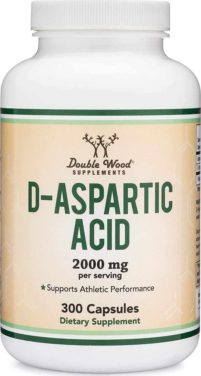 D-Aspartic Acid (DAA) 2,000mg Per Serving, 300 Capsules, Promotes Athletic Performance and Testosterone Levels (Vegan Safe, Non-GMO, Gluten Free, Manufactured in The USA) by Double Wood Supplements