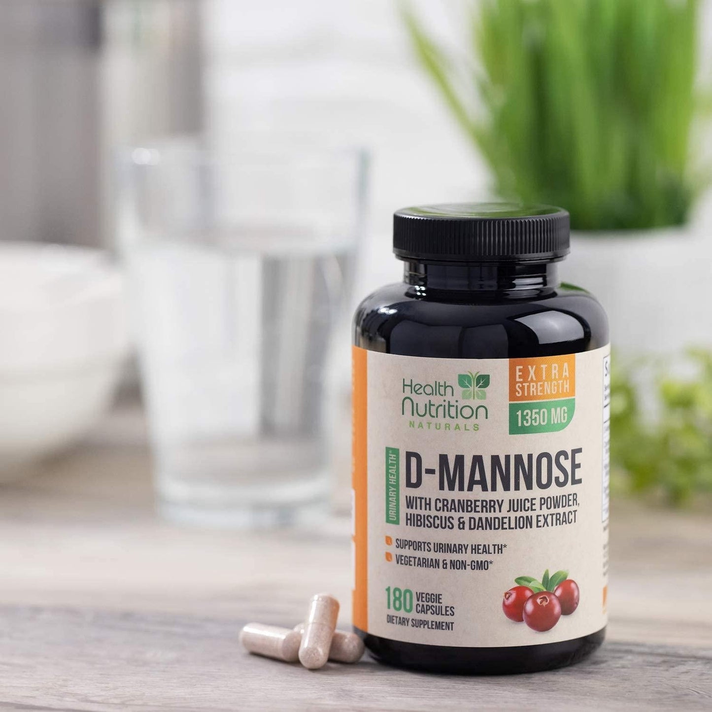 D-Mannose 1350mg - Extra Strength, Fast-Acting Natural Urinary Tract Health Support - Includes Cranberry Extract, Dandelion, Hibiscus (180 Capsules)