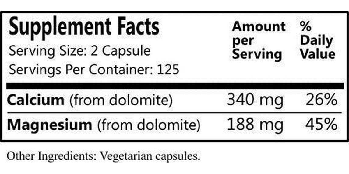 Daily Manufacturing Dolomite Calcium and Magnesium Dietary Supplement 250 Vegetarian Capsules (1)