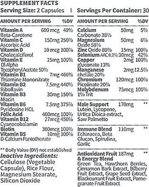 Daily Multivitamin for Men - USA Medical - Muscle, Prostate, Joint Support - 60 Capsules for Men's Health