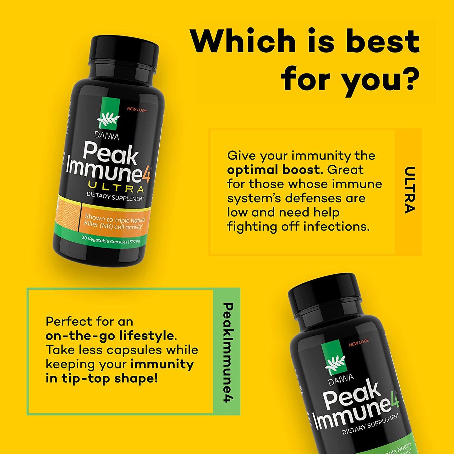 Daiwa Peak Immune 4 - Natural Immune System Booster Supplement 1000mg Dose - 30 Count Increases Killer Cell Activity and Healthy Cytokine Production - Superior Alternative to AHCC