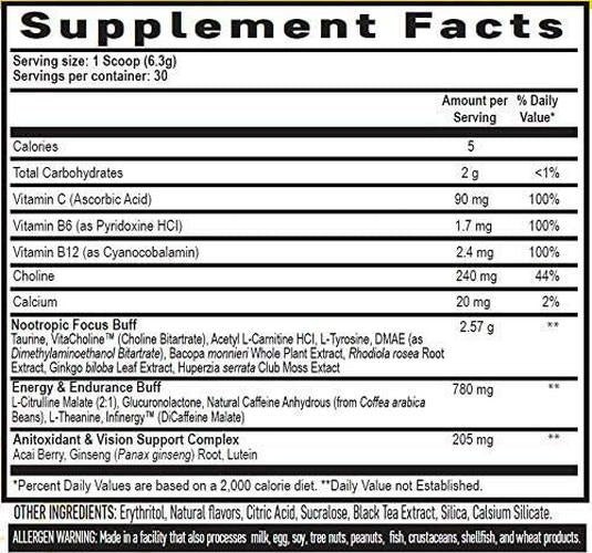 Dbl XP Labs Metabolic Bioshock - Tea Bag Tee Off - Gamer Energy Drink Powder, Elite Focus Formula, No Sugar with Natural Caffeine and Nootropics, 30 Servings, 195g