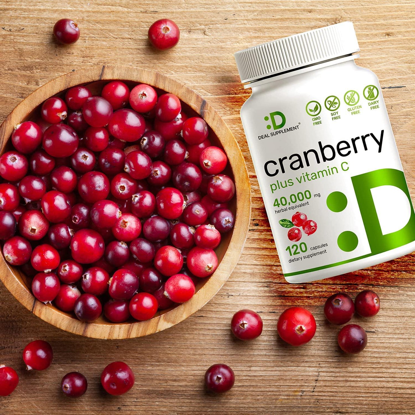 Deal Supplement Cranberry Fruit Concentrate 100:1- Equals to 40,000 mg Fresh Cranberries- Fortified with Vitamin C, 120 Capsules, Cleanse and Protect Urinary Tract, Immune Booster - 3 Months Supply