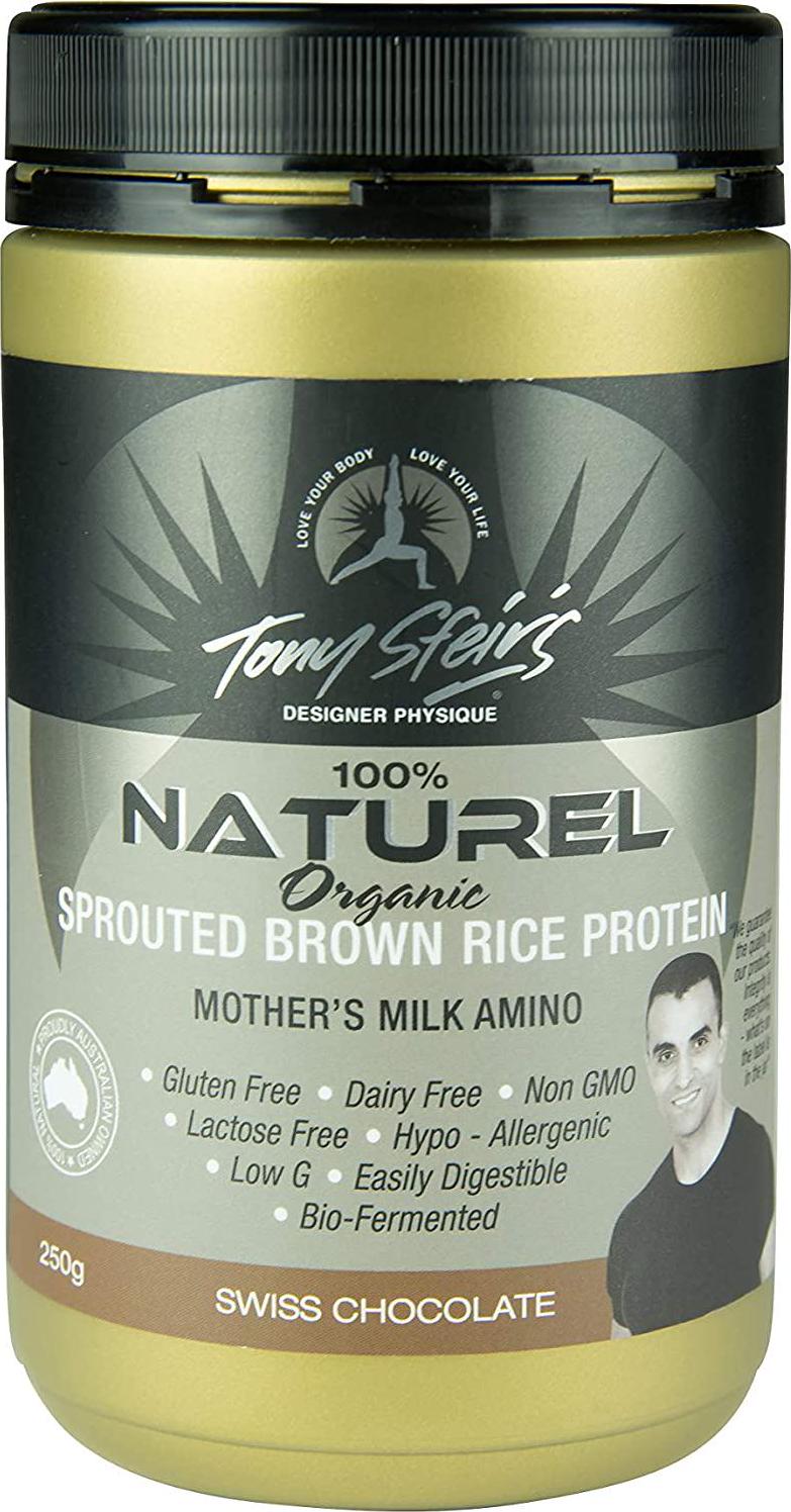 Designer Physique Organic Sprouted Brown Rice Protein Powder, Swiss Chocolate, Chocolate 250 grams