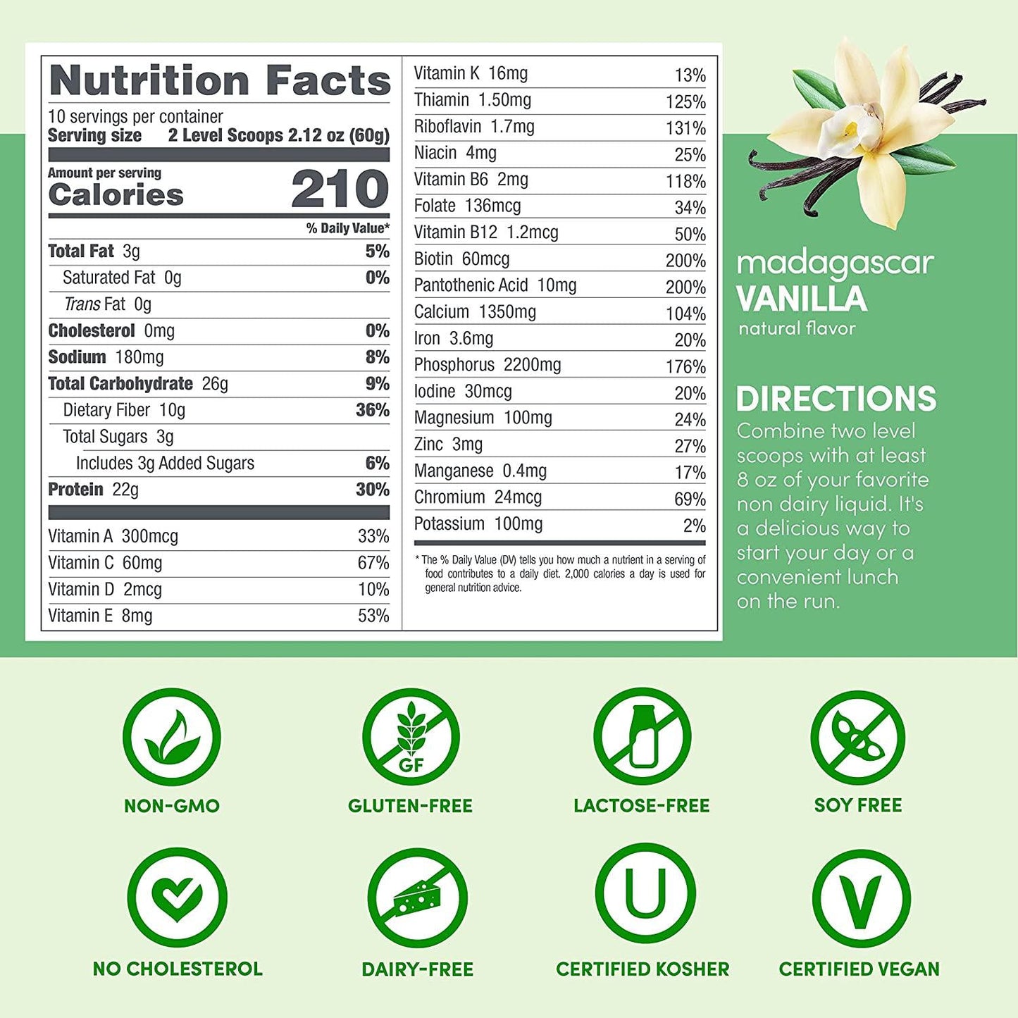 Designer Wellness, Designer Plant Meal Replacement, Pea Protein and Organic Sprouted Rice Protein Powder with Vitamins, Minerals, Healthy Fats, and Antioxidants, Madagascar Vanilla, 2.64 Pounds