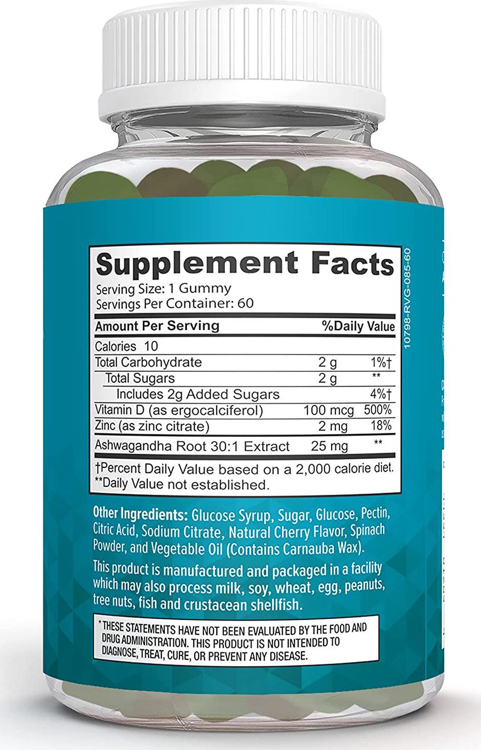 Designer Wellness, Mood Support Gummies with Ashwagandha, Zinc, and Vitamin D, Vegan, Non-GMO, Cherry Flavor, 60 Count