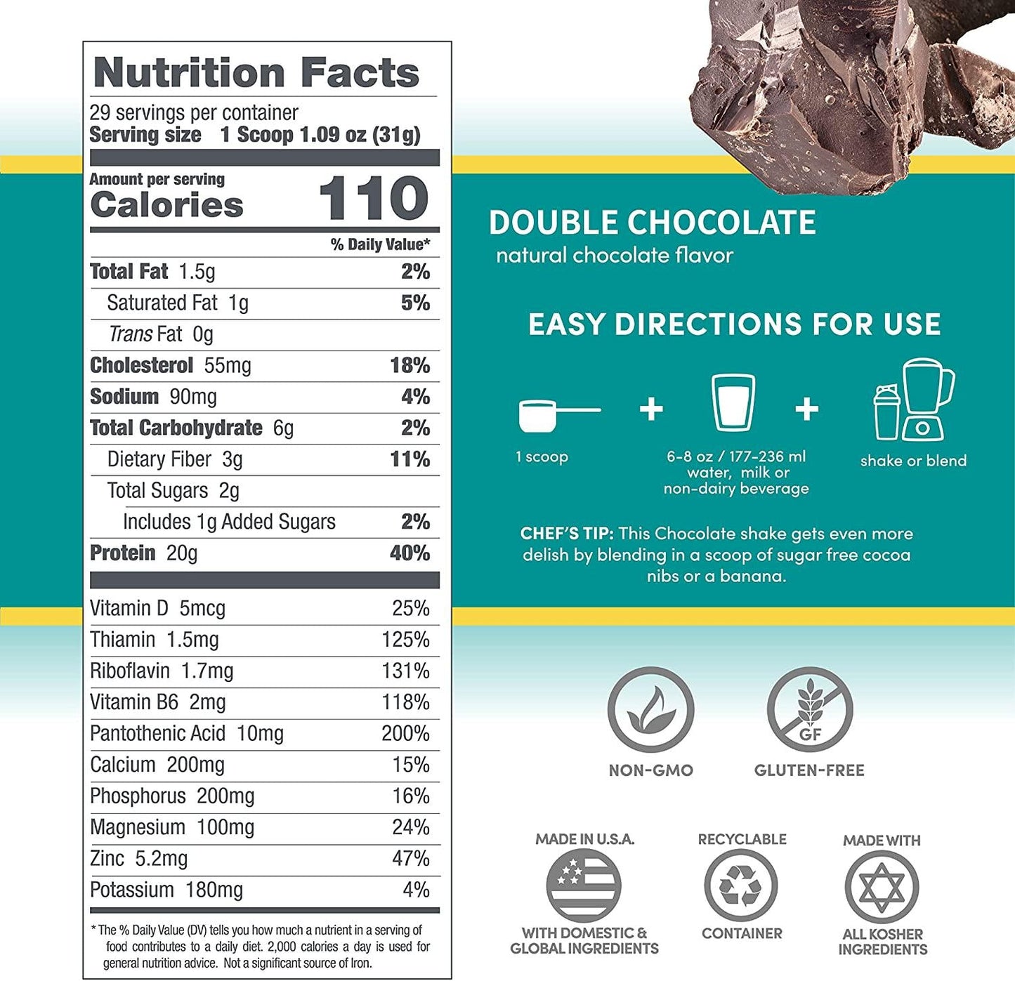 Designer Whey Premium Natural 100% Whey Protein, Double Chocolate, 32 Ounce