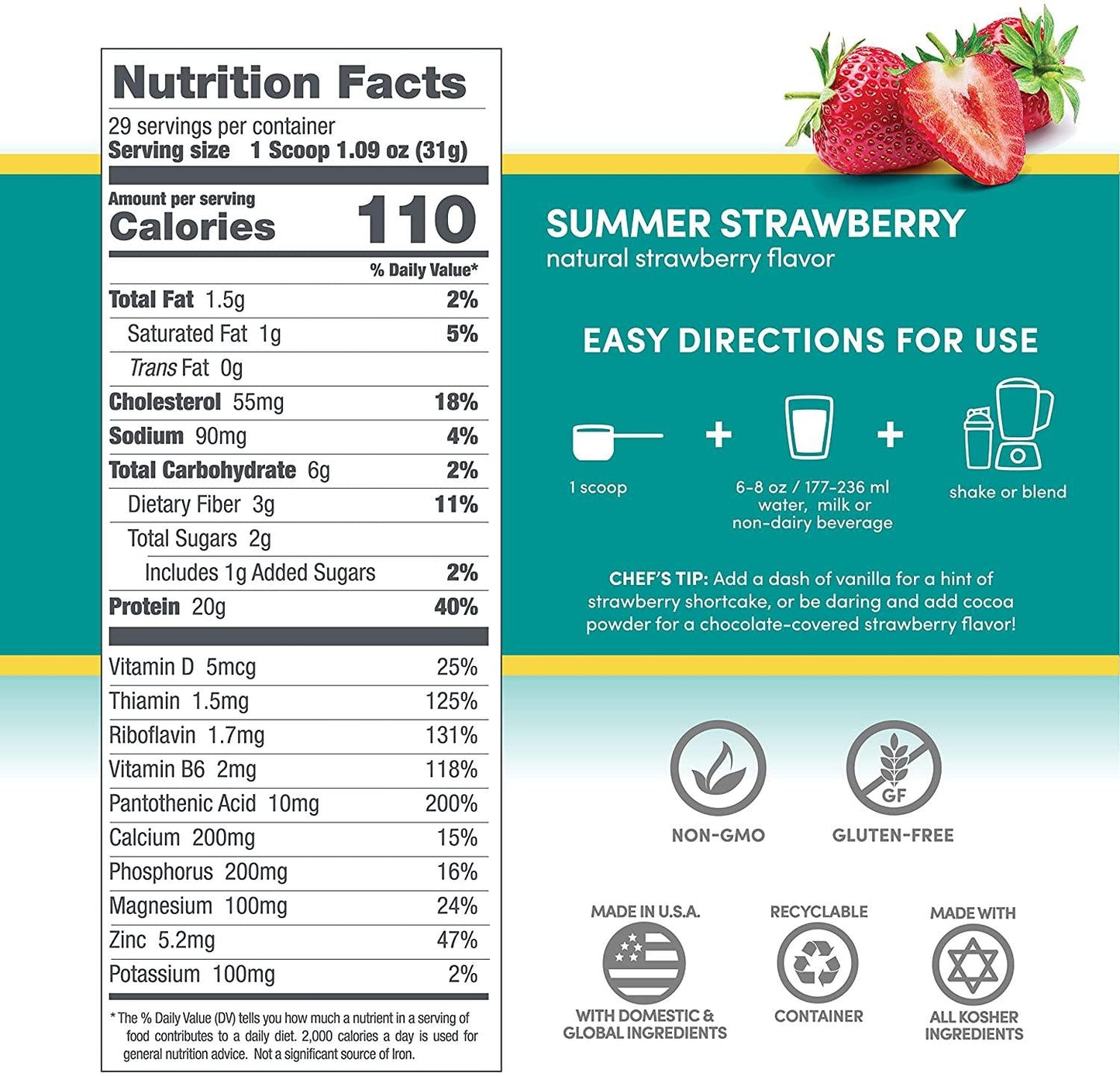 Designer Whey Premium Natural 100% Whey Protein, Summer Strawberry, 2 Pound