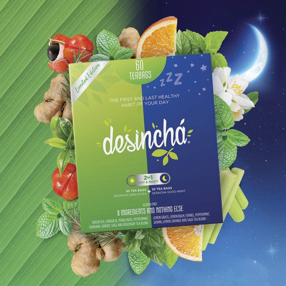 Desincha Tea Mix - Day and Night Time Tea I May Increase Energy, Supports Mental Focus and Metabolic Health I Helps Improve Digestion and May Reduce Bloating I 8 Natural Ingredients I 60 Day Supply