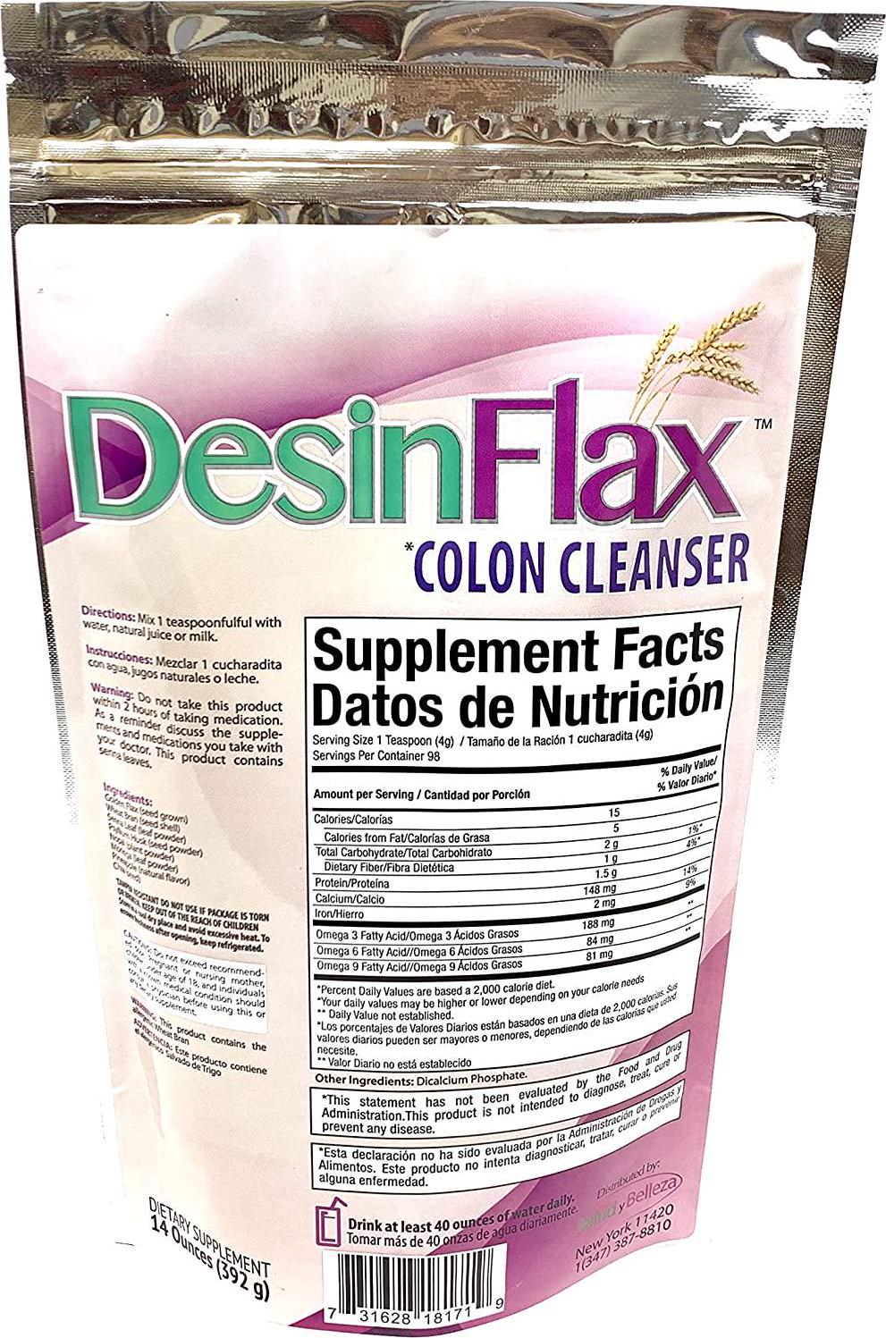 Desinflax Golden Flaxseed Colon Cleanser 14oz for Men and Women