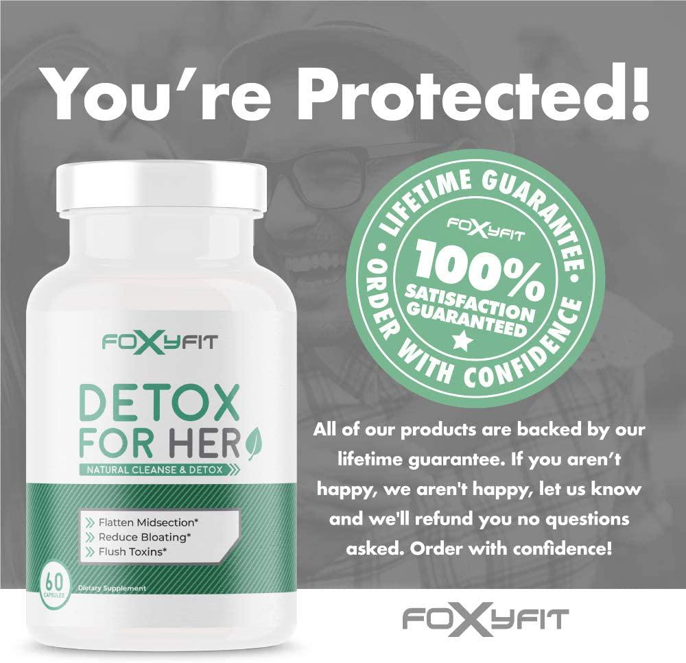 Detox for Her Cleanse and Weight Loss Supplement by FoxyFit Reduce Bloating with A Whole Body Cleanse Containing Milk Thistle, Dandelion Root, Slippery Elm Bark, Grape Seed, and Cranberry Extract.