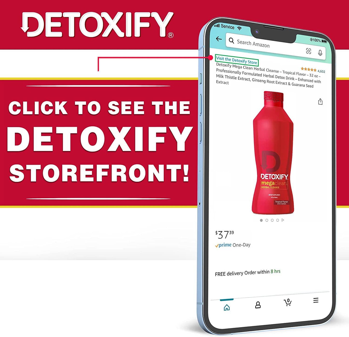 Detoxify Mega Clean Herbal Cleanse Tropical Flavor 32 oz Professionally Formulated Herbal Detox Drink Enhanced with Milk Thistle Extract, Ginseng Root Extract and Guarana Seed Extract