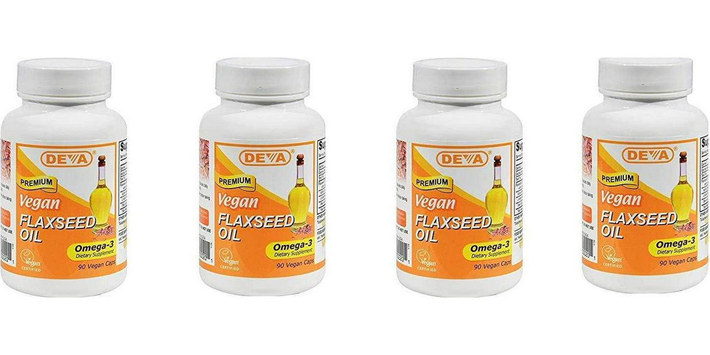 Deva Vegan Vitamins Flax Seed Oil, 500 MG, Vegan, 90 Vcap (4 pack)