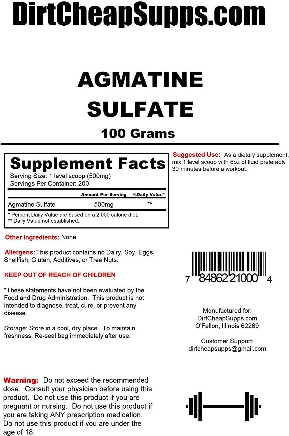 DirtCheapSupps Agmatine Sulfate 100g