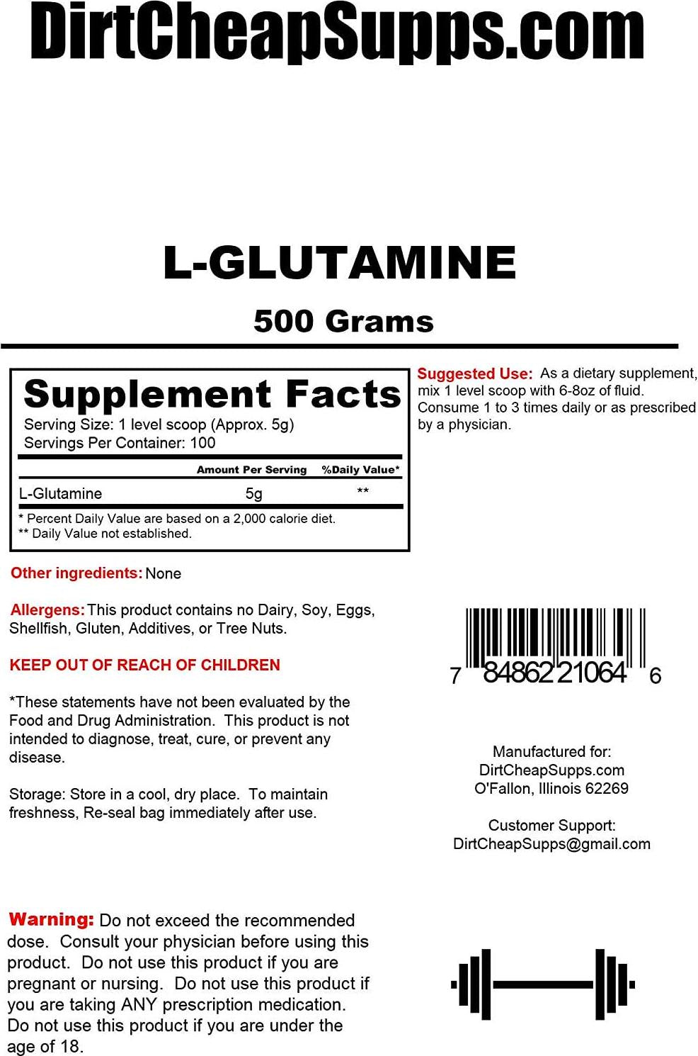 DirtCheapSupps L-Glutamine Powder 500g (100 Servings) Unflavored