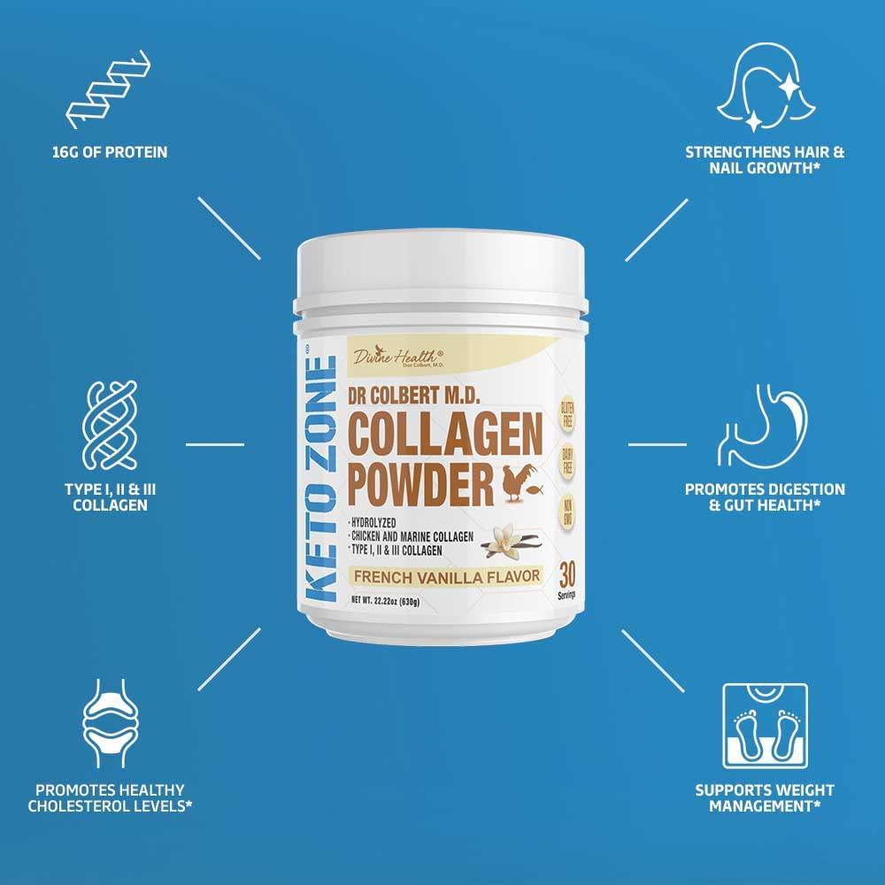 Divine Health - Dr. Colbert's Keto Zone Hydrolyzed Collagen Powder + Probiotics 30 Servings French Vanilla - 22.22 oz.