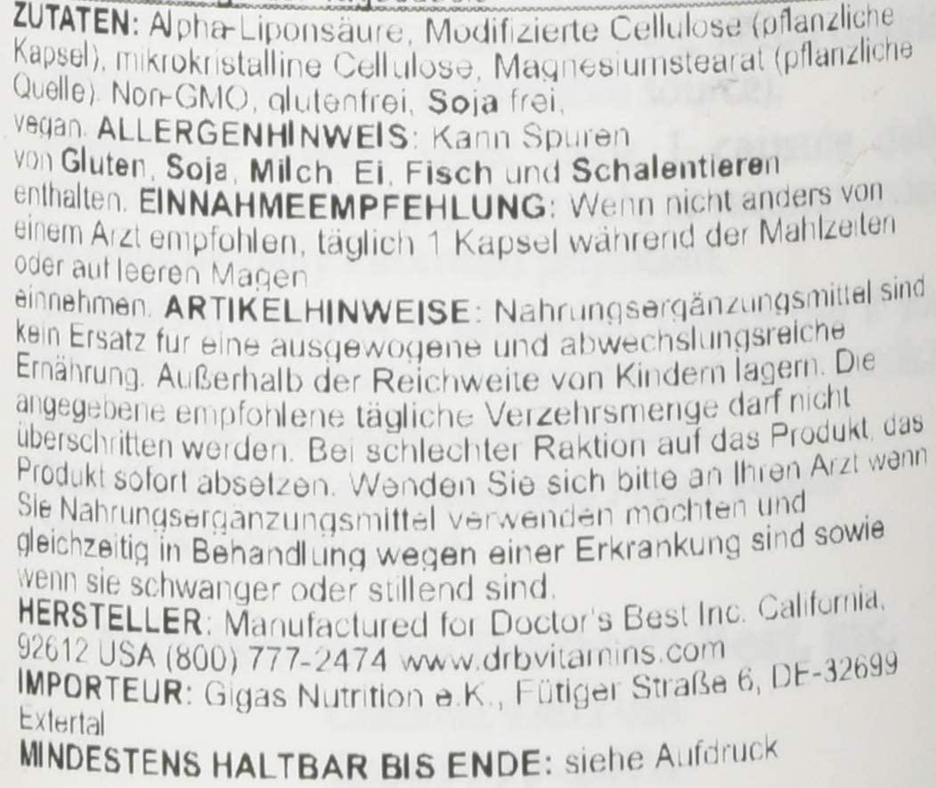 Doctor's Best Alpha-Lipoic Acid, Non-GMO, Vegan, Gluten Free, Soy Free, Promotes Healthy Blood Sugar, 150 mg 120 Veggie Caps