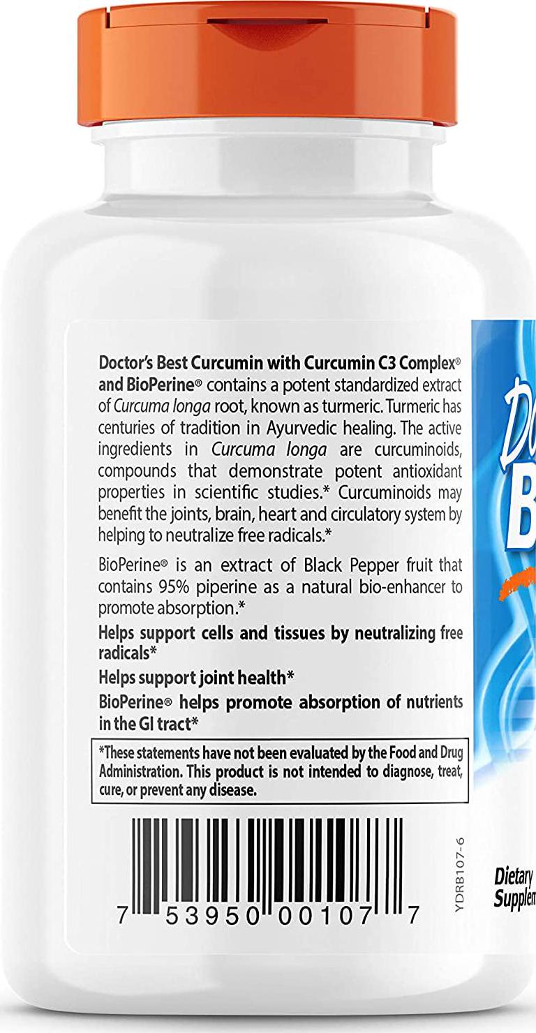 Doctor's Best DRB-00107 High Absorption Curcumin From Turmeric Root with C3 Complex and BioPerine 500mg (120 Capsules)
